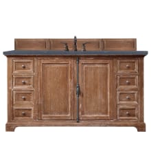 Providence 60" Free Standing Single Basin Vanity Set with White Oak Cabinet and Charcoal Soapstone Quartz Vanity Top