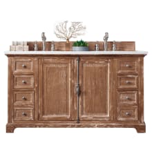 Providence 60" Free Standing Double Basin Vanity Set with Wood Cabinet and Arctic Fall Stone Composite Vanity Top