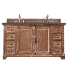 Providence 60" Free Standing Double Basin Vanity Set with White Oak Cabinet and Charcoal Soapstone Quartz Vanity Top
