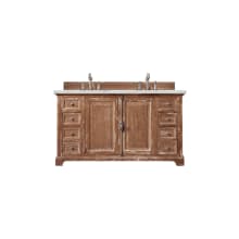 Providence 60" Free Standing Double Basin Hardwood Vanity Set with 3 cm Ethereal Noctis Quartz Vanity Top and Rectangular Sinks