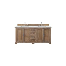 Providence 72" Free Standing Double Basin Hardwood Vanity Set with 3 cm Ethereal Noctis Quartz Vanity Top and Rectangular Sinks