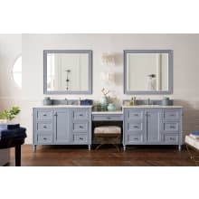 Copper Cove Encore 122" Double Basin Poplar Wood Vanity Set with USB/Electrical Outlet and Stone Composite Vanity Top