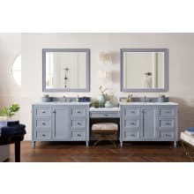 Copper Cove Encore 122" Double Basin Poplar Wood Vanity Set with USB/Electrical Outlet and Carrara Marble Vanity Top