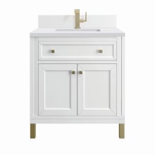 Chicago 30" Single Basin Wood Vanity Set with 3cm White Zeus Silestone Quartz Vanity Top, Backsplash and Rectangular Sink