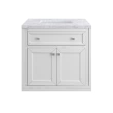 Chicago 30" Free Standing or Wall Mounted Single Basin Poplar Wood Vanity Set with 3 cm Carrara White Natural Stone Vanity Top and Rectangular Sink