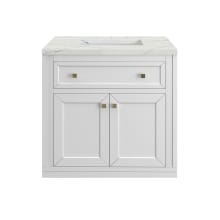 Chicago 30" Free Standing or Wall Mounted Single Basin Poplar Wood Vanity Set with 3 cm Ethereal Noctis Quartz Vanity Top and Rectangular Sink