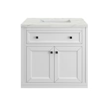 Chicago 30" Free Standing or Wall Mounted Single Basin Poplar Wood Vanity Set with 3 cm Ethereal Noctis Quartz Vanity Top and Rectangular Sink