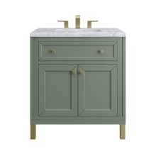 Chicago 30" Free Standing or Wall Mounted Single Basin Poplar Wood Vanity Set with 3 cm Carrara White Natural Stone Vanity Top and Rectangular Sink