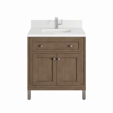Chicago 30" Single Basin Wood Vanity Set with 3cm White Zeus Silestone Quartz Vanity Top, Backsplash and Rectangular Sink