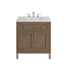 Chicago 30" Free Standing or Wall Mounted Single Basin Poplar Wood Vanity Set with 3 cm Arctic Fall Solid Surface Vanity Top and Rectangular Sink