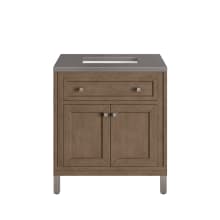 Chicago 30" Free Standing or Wall Mounted Single Basin Poplar Wood Vanity Set with 3 cm Grey Expo Quartz Vanity Top and Rectangular Sink