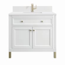 Chicago 36" Single Basin Wood Vanity Set with 3cm White Zeus Silestone Quartz Vanity Top, Backsplash and Rectangular Sink