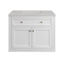 Chicago 36" Free Standing or Wall Mounted Single Basin Poplar Wood Vanity Set with 3 cm Eternal Serena Quartz Vanity Top and Rectangular Sink