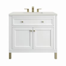 Chicago 36" Single Basin Wood Vanity Set with 3cm Lime Delight Silestone Quartz Vanity Top and Rectangular Sink