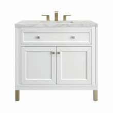 Chicago 36" Single Basin Wood Vanity Set with 3cm Victorian Silver Silestone Quartz Vanity Top and Rectangular Sink