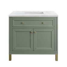 Chicago 36" Free Standing or Wall Mounted Single Basin Poplar Wood Vanity Set with 3 cm Arctic Fall Solid Surface Vanity Top and Rectangular Sink
