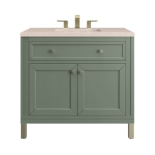 Chicago 36" Free Standing or Wall Mounted Single Basin Poplar Wood Vanity Set with 3 cm Eternal Marfil Quartz Vanity Top and Rectangular Sink