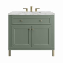 Chicago 36" Single Basin Wood Vanity Set with 3cm Victorian Silver Silestone Quartz Vanity Top and Rectangular Sink