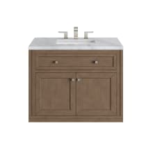 Chicago 36" Free Standing or Wall Mounted Single Basin Poplar Wood Vanity Set with 3 cm Carrara White Natural Stone Vanity Top and Rectangular Sink