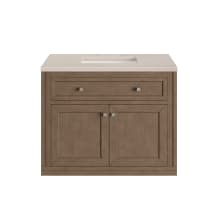 Chicago 36" Free Standing or Wall Mounted Single Basin Poplar Wood Vanity Set with 3 cm Eternal Marfil Quartz Vanity Top and Rectangular Sink