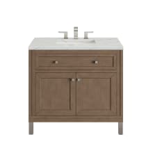 Chicago 36" Free Standing or Wall Mounted Single Basin Poplar Wood Vanity Set with 3 cm Ethereal Noctis Quartz Vanity Top and Rectangular Sink