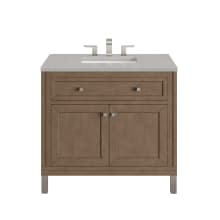 Chicago 36" Free Standing or Wall Mounted Single Basin Poplar Wood Vanity Set with 3 cm Eternal Serena Quartz Vanity Top and Rectangular Sink