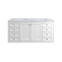 Chicago 60" Free Standing or Wall Mounted Double Basin Poplar Wood Vanity Set with 3 cm Carrara White Natural Stone Vanity Top and Rectangular Sinks