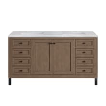 Chicago 60" Free Standing or Wall Mounted Double Basin Poplar Wood Vanity Set with 3 cm Arctic Fall Solid Surface Vanity Top and Rectangular Sinks