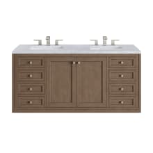Chicago 60" Free Standing or Wall Mounted Double Basin Poplar Wood Vanity Set with 3 cm Carrara White Natural Stone Vanity Top and Rectangular Sinks