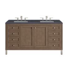 Chicago 60" Free Standing or Wall Mounted Double Basin Poplar Wood Vanity Set with 3 cm Charcoal Soapstone Quartz Vanity Top and Rectangular Sinks