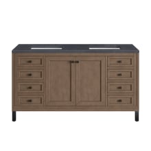 Chicago 60" Free Standing or Wall Mounted Double Basin Poplar Wood Vanity Set with 3 cm Charcoal Soapstone Quartz Vanity Top and Rectangular Sinks