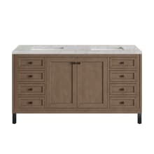 Chicago 60" Free Standing or Wall Mounted Double Basin Poplar Wood Vanity Set with 3 cm Pearl Jasmine Quartz Vanity Top and Rectangular Sinks