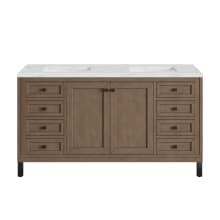 Chicago 60" Free Standing or Wall Mounted Double Basin Poplar Wood Vanity Set with 3 cm Ethereal Noctis Quartz Vanity Top and Rectangular Sinks