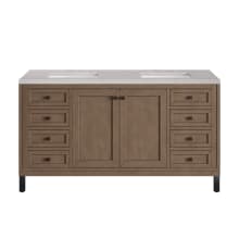 Chicago 60" Free Standing or Wall Mounted Double Basin Poplar Wood Vanity Set with 3 cm Eternal Serena Quartz Vanity Top and Rectangular Sinks