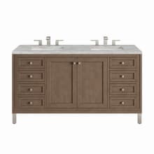 Chicago 60" Double Basin Wood Vanity Set with 3cm Victorian Silver Silestone Quartz Vanity Top and Rectangular Sinks