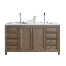 Chicago 60" Double Basin Poplar Wood Vanity Set with 3cm White Zeus Quartz Vanity Top and Rectangular Sinks