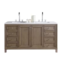 Chicago 60" Free Standing Double Basin Vanity Set with Wood Cabinet and 3cm Quartz Vanity Top