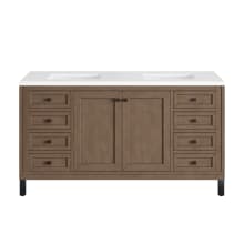 Chicago 60" Free Standing Double Basin Vanity Set with Wood Cabinet and 3cm Quartz Vanity Top