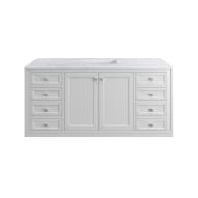 Chicago 60" Free Standing or Wall Mounted Single Basin Poplar Wood Vanity Set with 3 cm Carrara White Natural Stone Vanity Top and Rectangular Sink
