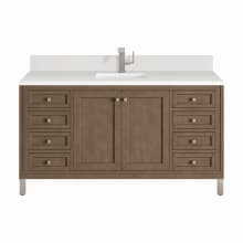 Chicago 60" Single Basin Wood Vanity Set with 3cm White Zeus Silestone Quartz Vanity Top, Backsplash and Rectangular Sink