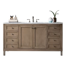 Chicago 60" Free Standing or Wall Mounted Single Basin Poplar Wood Vanity Set with 3 cm Carrara White Natural Stone Vanity Top and Rectangular Sink