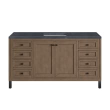 Chicago 60" Free Standing or Wall Mounted Single Basin Poplar Wood Vanity Set with 3 cm Charcoal Soapstone Quartz Vanity Top and Rectangular Sink