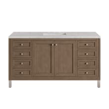 Chicago 60" Free Standing or Wall Mounted Single Basin Poplar Wood Vanity Set with 3 cm Pearl Jasmine Quartz Vanity Top and Rectangular Sink