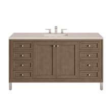 Chicago 60" Free Standing or Wall Mounted Single Basin Poplar Wood Vanity Set with 3 cm Eternal Marfil Quartz Vanity Top and Rectangular Sink