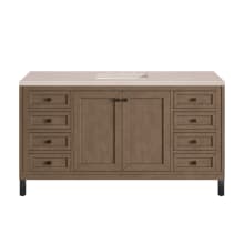 Chicago 60" Free Standing or Wall Mounted Single Basin Poplar Wood Vanity Set with 3 cm Eternal Marfil Quartz Vanity Top and Rectangular Sink