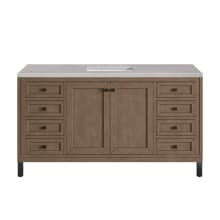 Chicago 60" Free Standing or Wall Mounted Single Basin Poplar Wood Vanity Set with 3 cm Eternal Serena Quartz Vanity Top and Rectangular Sink