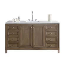 Chicago 60" Free Standing Single Basin Vanity Set with Wood Cabinet and 3cm Quartz Vanity Top