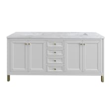 Chicago 72" Free Standing or Wall Mounted Double Basin Poplar Wood Vanity Set with 3 cm Carrara White Natural Stone Vanity Top and Rectangular Sinks