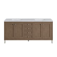 Chicago 72" Free Standing or Wall Mounted Double Basin Poplar Wood Vanity Set with 3 cm Carrara White Natural Stone Vanity Top and Rectangular Sinks