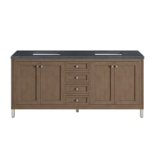 Chicago 72" Free Standing or Wall Mounted Double Basin Poplar Wood Vanity Set with 3 cm Charcoal Soapstone Quartz Vanity Top and Rectangular Sinks